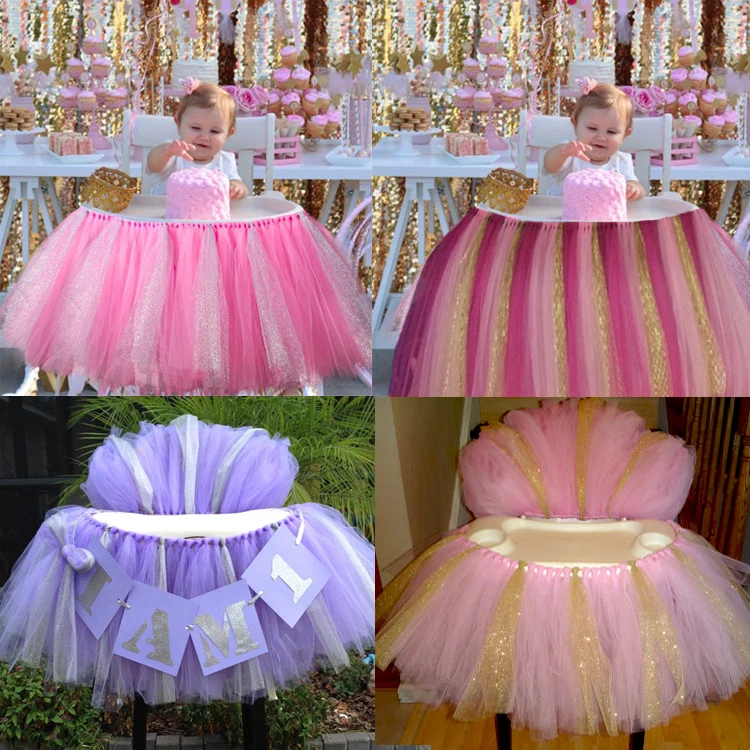 Tutu Tulle Table Skirts Baby Shower Decoration for High Chair Home Textiles Party Supplies Pink Blue Event Party Supplies