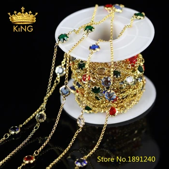 

5Meters,Mixed Colors Faceted Glass Coin Beads Chain,Wire Wrapped Golden Links Rosary Necklace Supplies,BH28