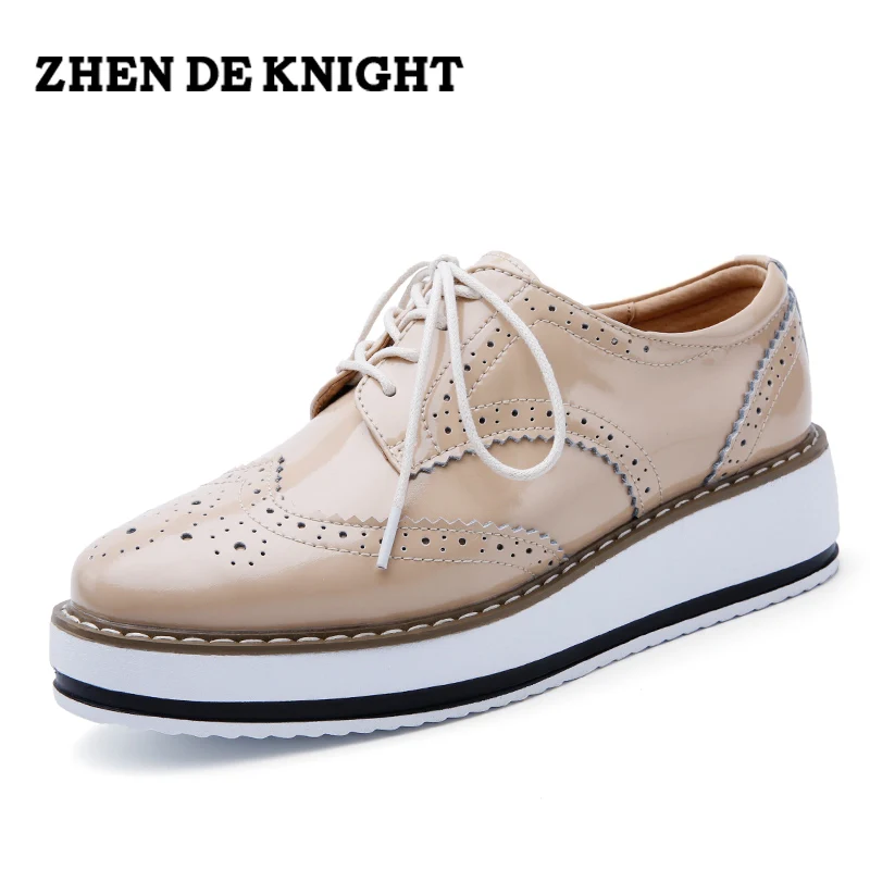 

Pointed Toe Women Platform Oxford Brogue Flat shoes Handmade designer Carved Casual Creepers Luxury Brand moccasins ladies shoes