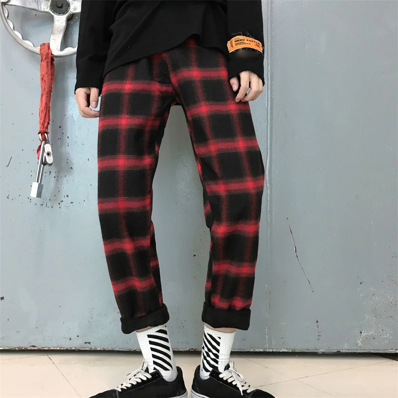 

Plus Size Rainbow Gradient Plaid Elastic Waist Fleece Pant Korean Street Harajuku Trouser Summer Winter Sweatpant Warm Women Man