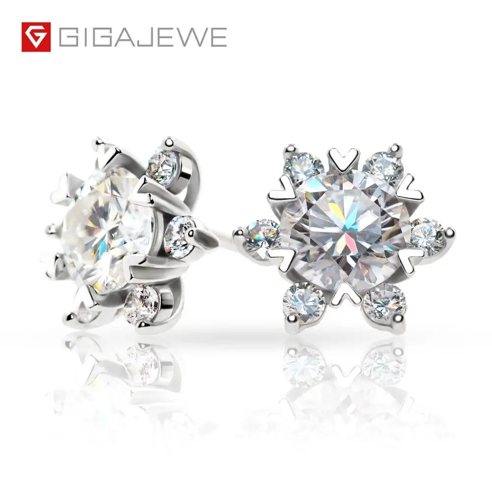 

GIGAJEWE Moissanite D 6 мм Всего 1.6ct Алмазный тест прошел 18K Позолоченные 925 серебряные серьги Снежинка ювелирные изделия девушки женщины подарок