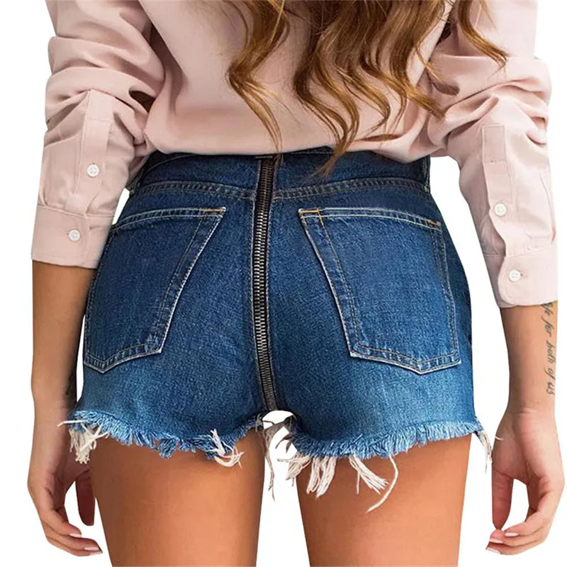 Women Blue High Waist Denim Shorts 2018 Summer Sexy Back