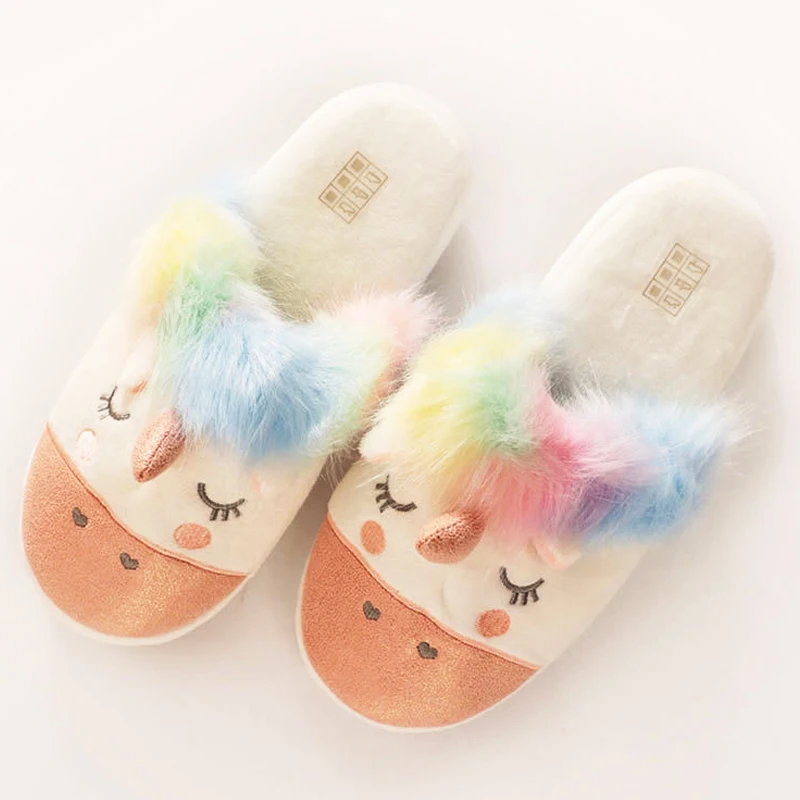 Womens Unicorn Soft Plush Non-slip Indoor Winter Warm Slippers