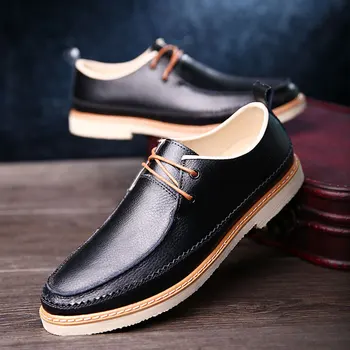 

WholePop Spring Autumn Male Flats Fashion Low-top Round Toe Genuine Leather Commercial Casual Men Shoes