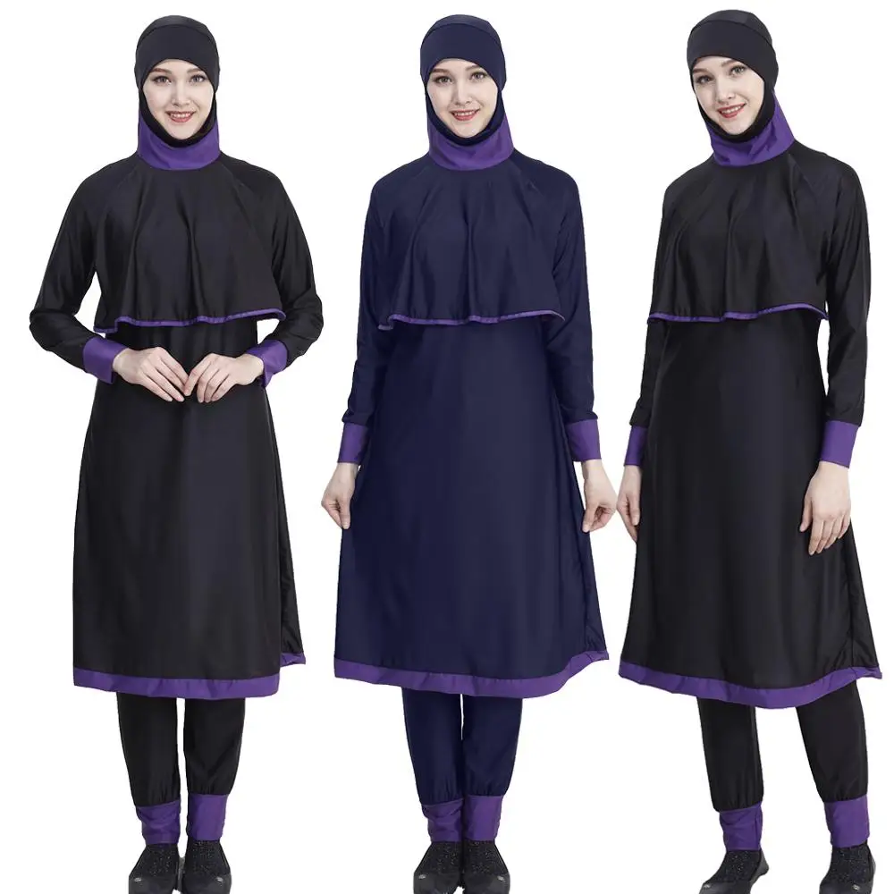 

2019 Women Burkini Swimwear Hijab Muslim Full Cover Swimsuit Modest Arab Beachwear Islamic Ramadan Plus Size Bathing Set Costume Suit
