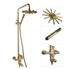 All three large bronze verdigris shower set European antique three water bath shower shower faucet lifting black full copper rain shower set black bronze retro european style antique shower set shower faucet xt311