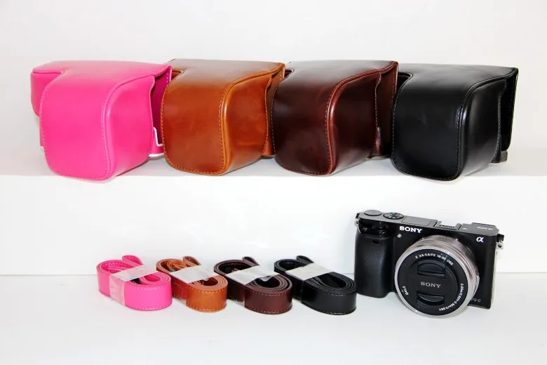 NEW Camera Leather case bag cover for Sony Alpha A6000 16 50mm lens