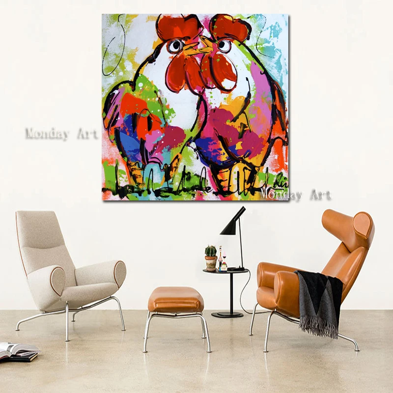 Hand painted Chicken Love Animal oil Painting Canvas wall Art Wall Pictures For Living Room study cafe Abstract home Decor | Дом и сад