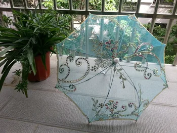 

Free shipping,23" Dia Child Kids Flower Girl Parasol Handmade Sequins Lace Cloth Sun Parasol Umbrella