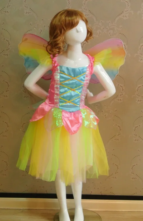 

girl Rainbow Brite Fairy Topia party dress costumes for kids girls children cosplay  clothing performance cartoon dress carnival