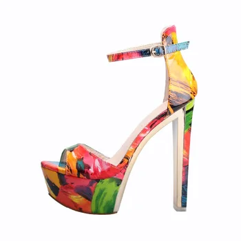 

Womens Black Buckle Sandals Peep-toe Platform High Heels Chunky Heel Ankle Strap High Quality Shoes For Sale