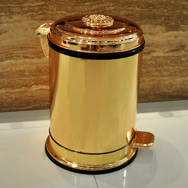 Fashion 10 6 Gold Color Garbage Kitchen Metal Trash Bins Fashion 10 6 Gold Color Garbage Kitchen Metal Trash Bins Cans With Foot Pedal