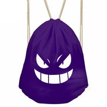 ELVISWORDS Drawstring Bag for Men Women Anime Pokemon Gengar Monster Backpack Boys Daypack Kids Travel Satchel Softback Mochilas