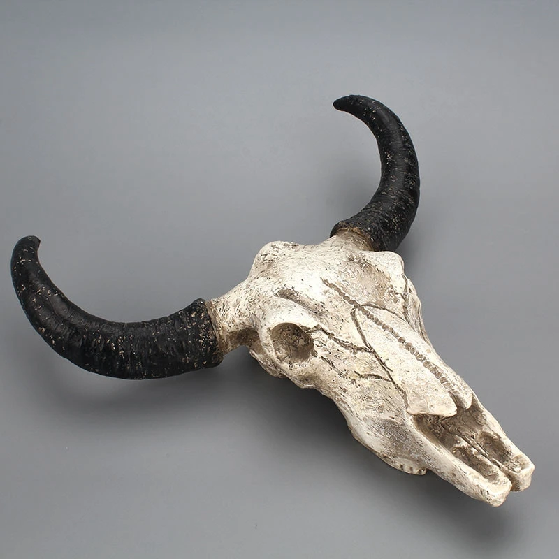 Buffalo Skull Wall Hanging Sculpture Silver Resin Home Decor Cow Ornament Gift