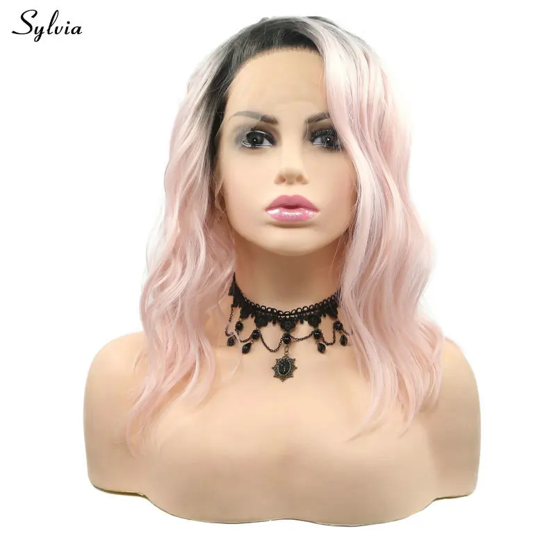Sylvia/короткий детский розовый синтетический парик из темных корней с эффектом Ombre