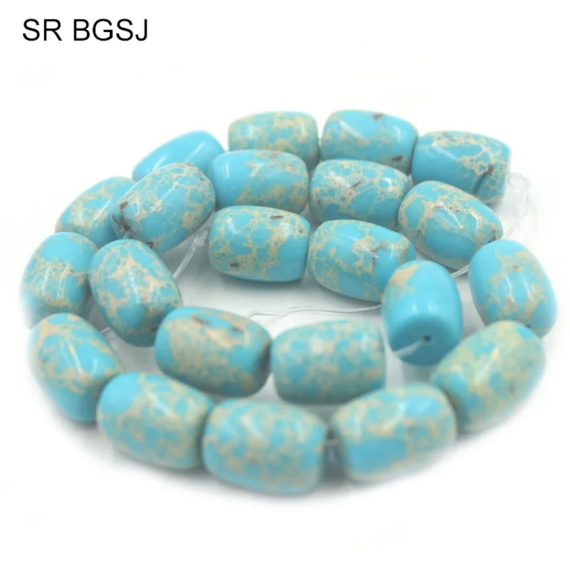 

Free Shipping 10x14mm 12x16mm Natural Gems Stone Column Blue Sea Sediment Craft DIY Beads 15