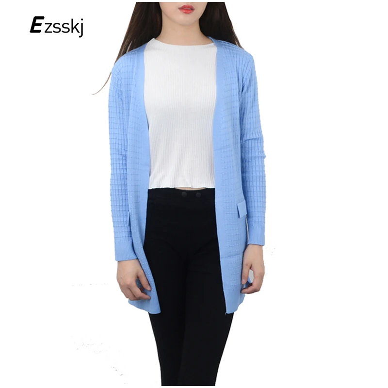Women Knitted Long Cardigan 2017 Fashion Spring Autumn Casual Sweater Coat Loose Jacket Outwear Top Blue |
