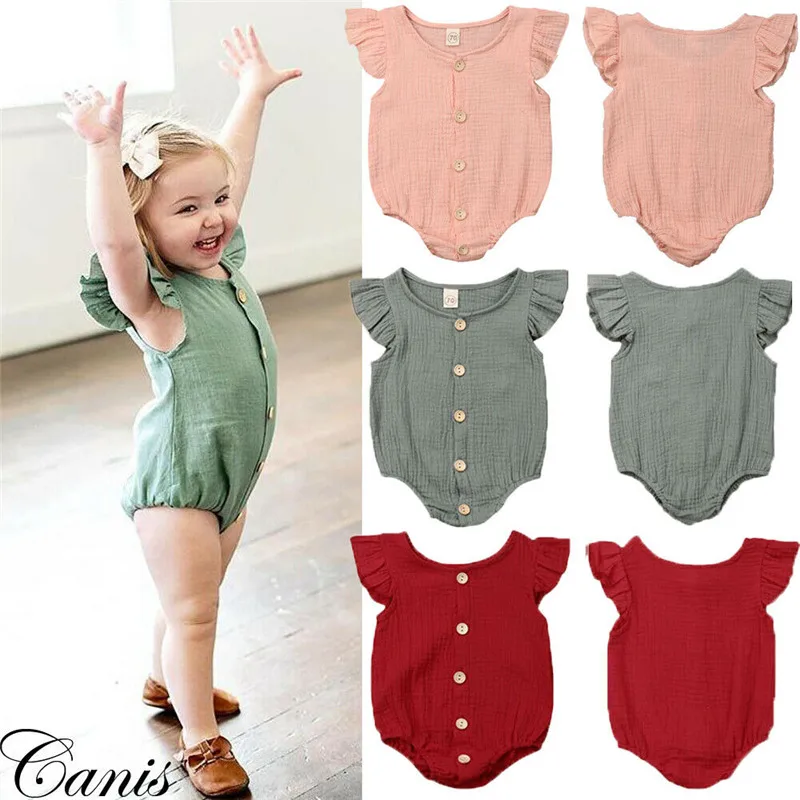 

PUDCOCO Newbron Toddler Baby Girls Bodysuit Summer Solid Sleeveless One Piece Cotton Outfits Beach Active Playsuit 0-24M