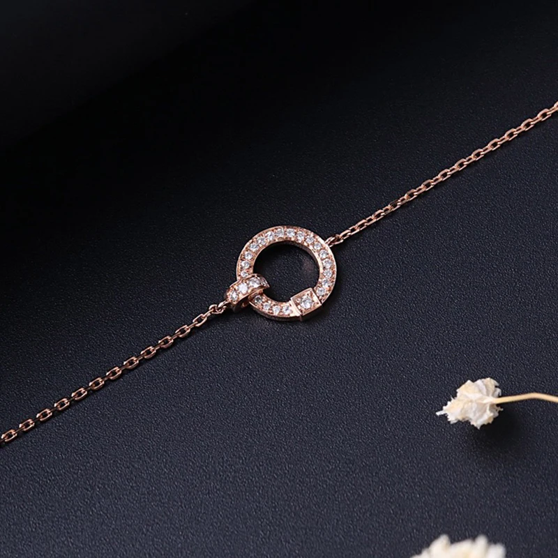 Aazuo 18 К розовое золото настоящий алмаз IJ SI Au750 круглые браслеты подаренные для женщин День Святого Валентина цепочка на подарок