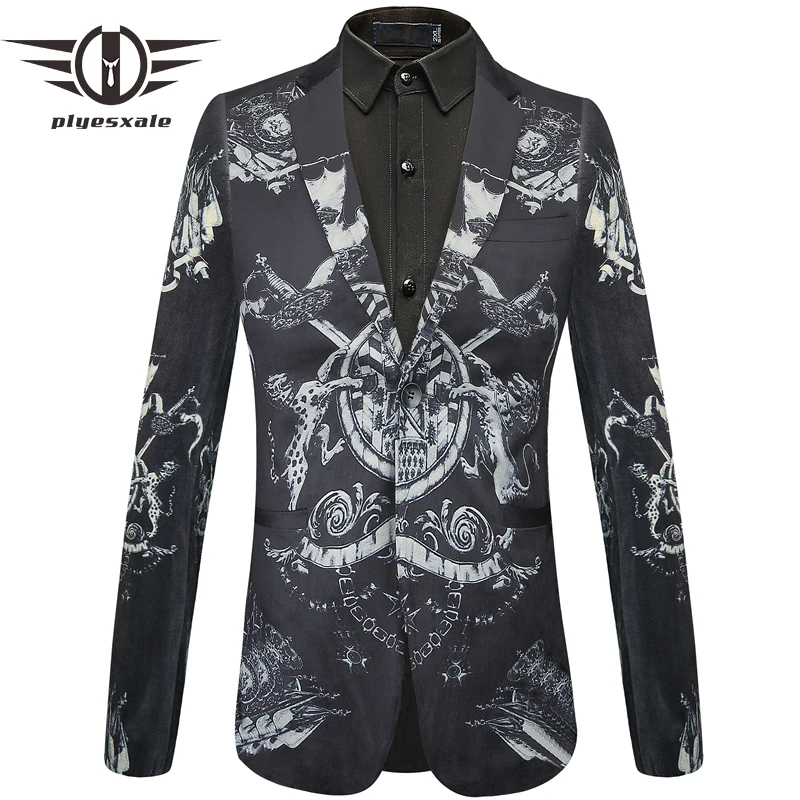 

Plyesxale High Quality Blazer Men 2018 Slim Fit Prom Blazers For Men Sword Animal Mens Printed Blazer Terno Masculino Q440