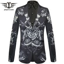 Plyesxale Блейзер высокого качества для мужчин Slim Fit спортивные пиджаки для выпускного для мужчин меч животных мужской блейзер с печатью Terno Masculino Q440
