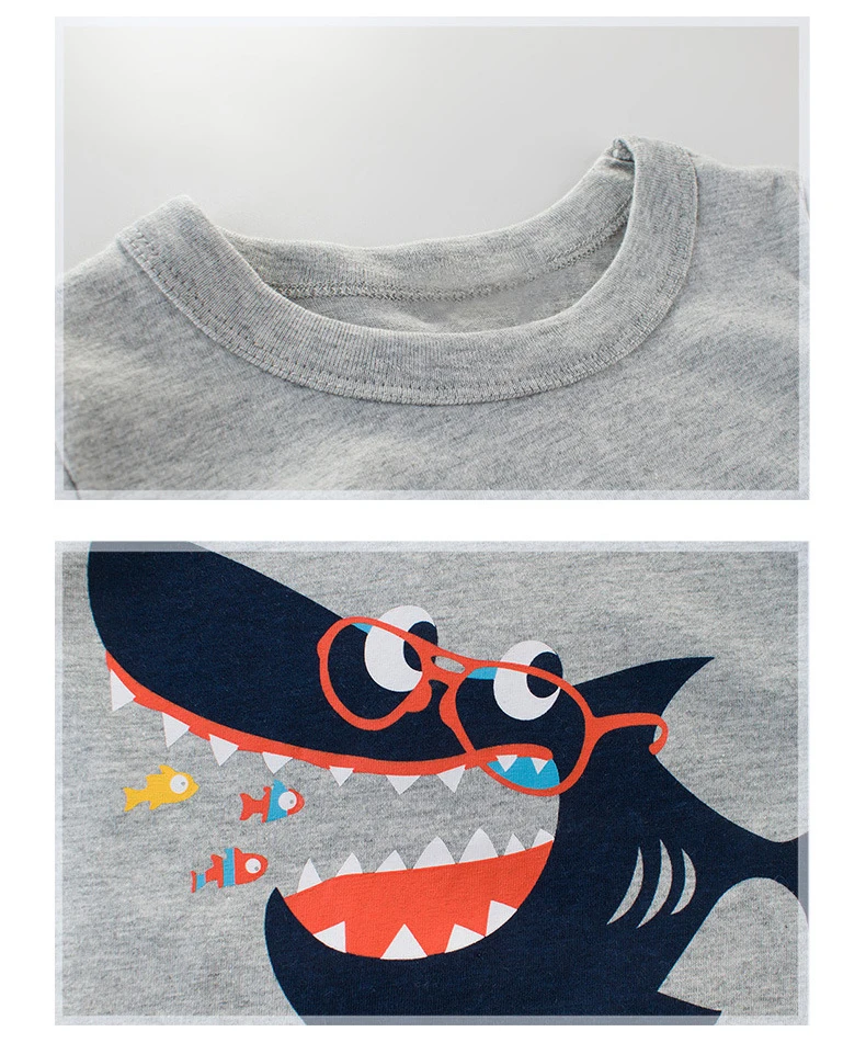 Комплект одежды для маленьких мальчиков и девочек, белая футболка с акулой, джинсовые шорты хлопковый спортивный костюм летний спортивный костюм повседневная одежда
