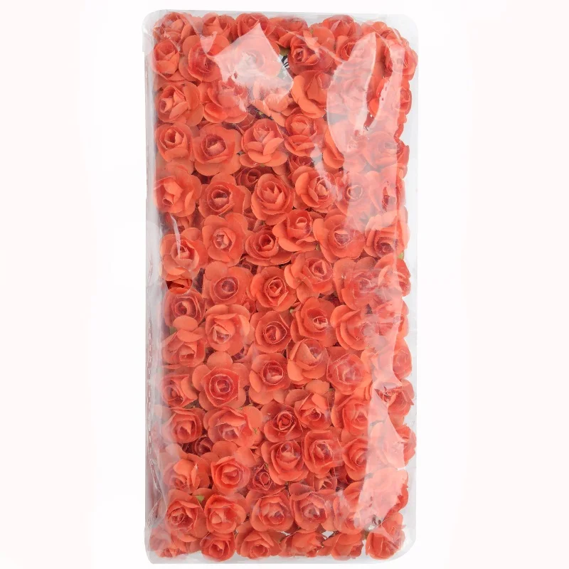 144PCS 1.5 cm Artificial Mini Paper Flowers Bouquet For Scrapbooking For Wedding Party Decoration Cheap DIY Wreath Fake Flower - Цвет: orange