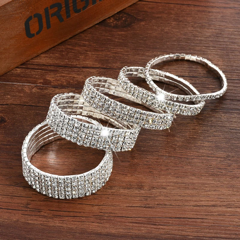 

Sale 2018 multiple styles Fashion Crystal Stretch Shine Bracelets For Women couple Girlsfriend Bangles Wedding Bridal Gift
