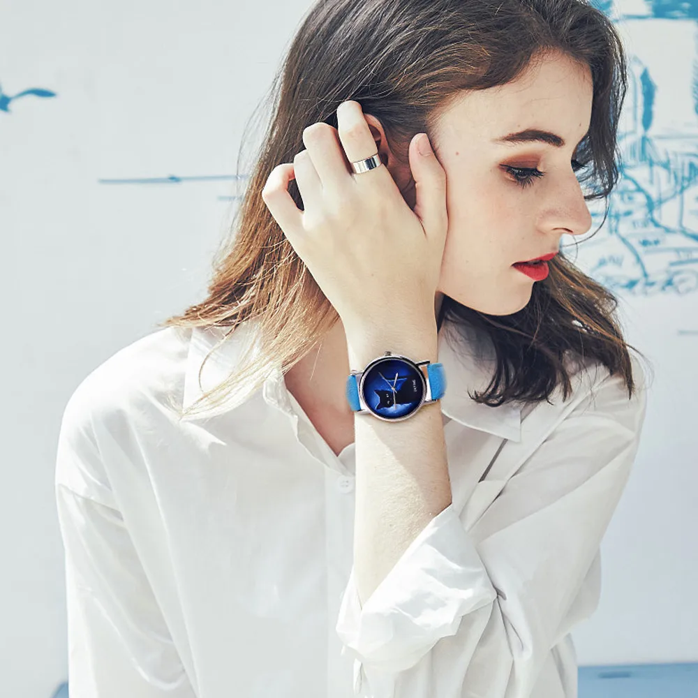 

2018 NEW Arrival Womens Mysterious Black Cat Faux Leather Analog Quartz Watch Women's Watches With Leather Relogio Feminino 0227