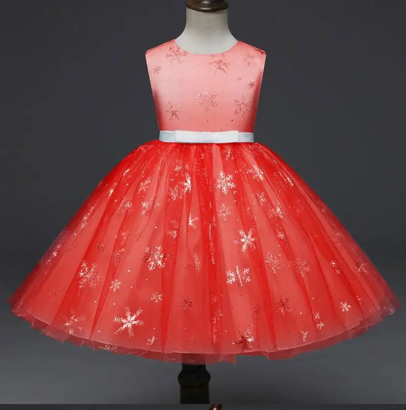 Платье принцессы для девочек со снежинками, без рукавов, газовое платье для дня рождения, свадьбы, вечеринки одежда для детей От 2 до 8 лет RC114091 - Цвет: red