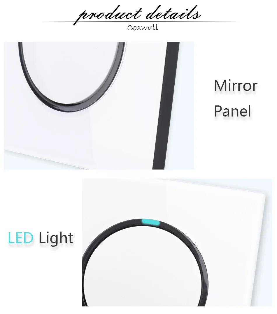 Painel de Vidro Através de Ligar Interruptor de Luz Padrão da ue + 1 Coswall Cristal Branco Tomada Parede Gang 2 Way Passagem - Desligar Comutada 16a 9 Renovação da Casa