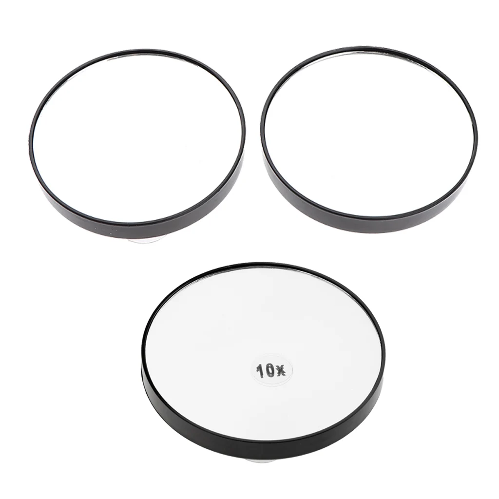 Black 5X/10X Magnifying Suction Cup Travel Mirror For Precise Makeup Application & Tweezing 3 Packs