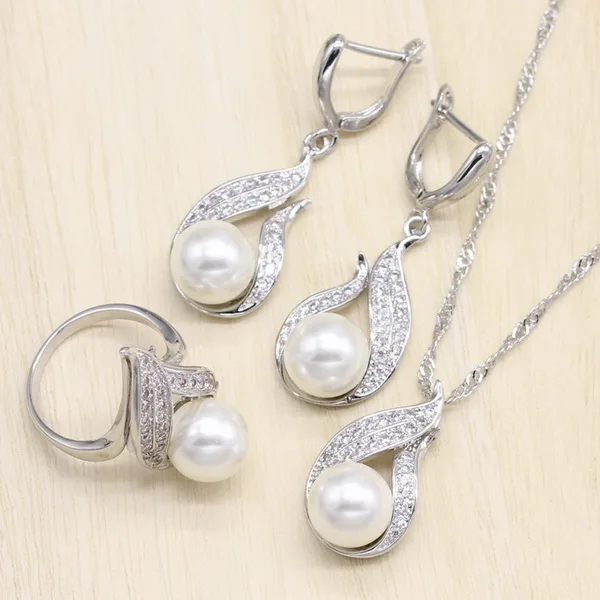 Для женщин Костюм речной натуральный жемчуг 925 серебряные ювелирные наборы белый кулон и цепочки ожерелья кольца Подарочная упаковка для сережек - Окраска металла: 3PCS