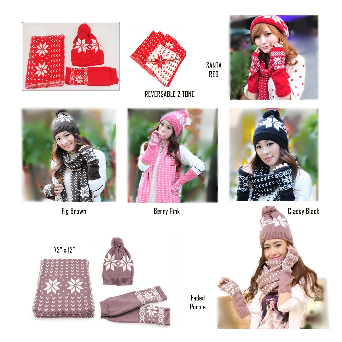 Snow Angel 3 pc XMas Set of Scarf, Hat And Gloves In 2 Tones (1)