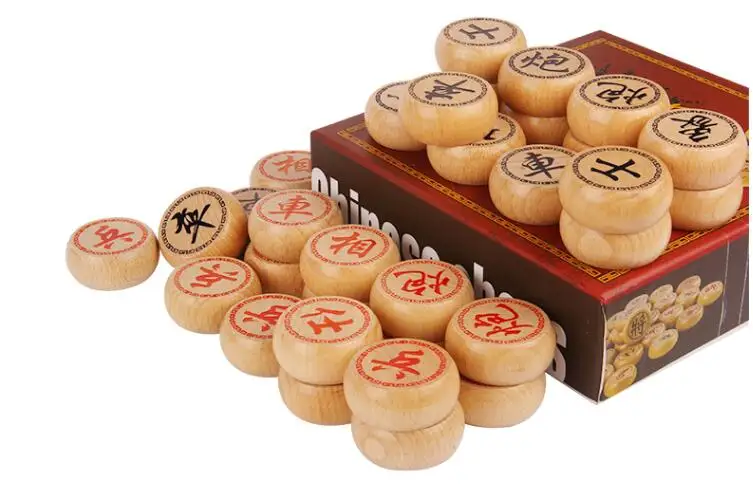 

2019 new Chinese chess solid wood leather chessboard carton wooden box hollow chess box upscale set Chinese chess game