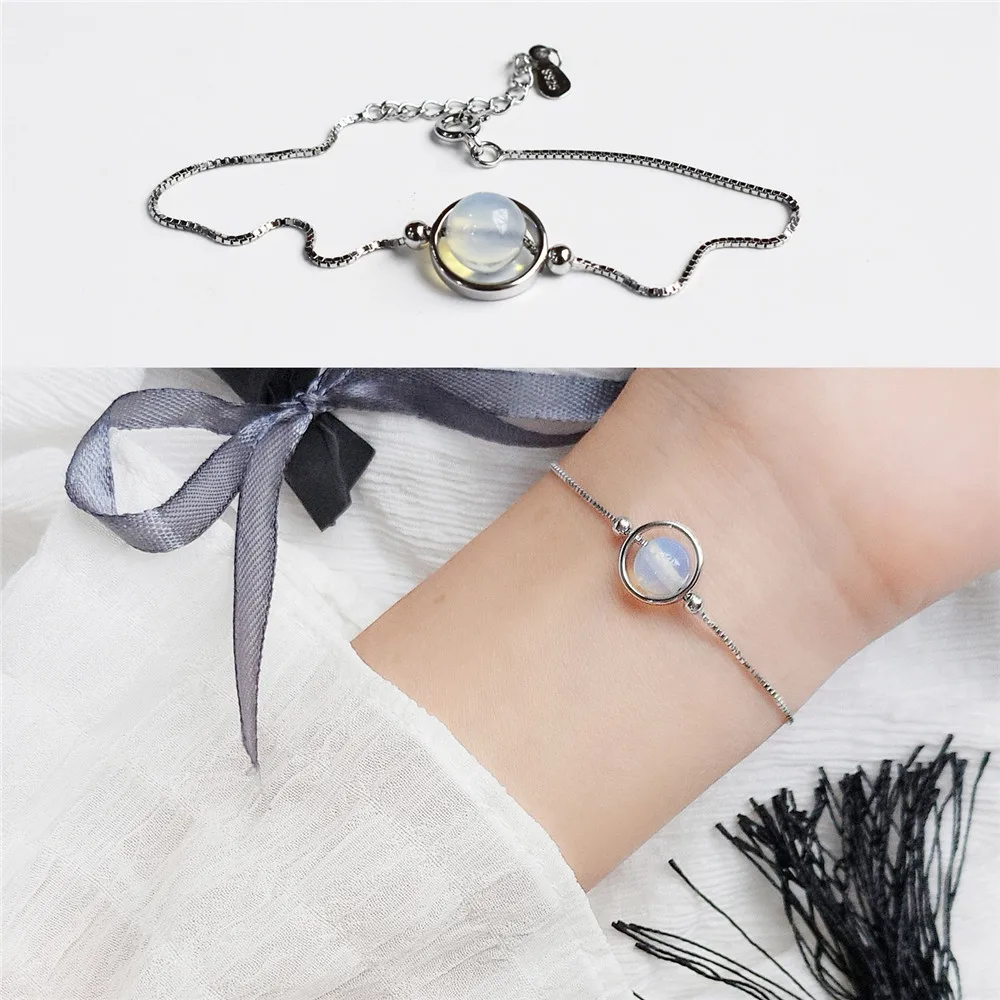 S925 Стерлинговый серебряный с лунным камнем браслет для женщин дружба натуральные браслеты камень рождения Кристалл Камень браслет Pulseira