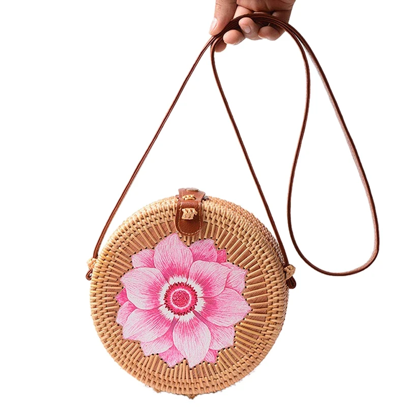 

LJL-Round Women Rattan Bag Handmade Petal Rattan Shoulder Beach Bag Crossbody Bag Sunflower, Flower Style