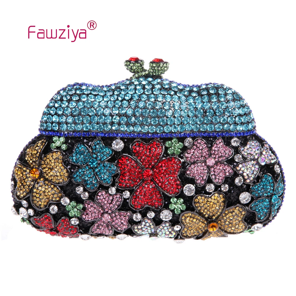 Fawziya Kisslock Purses MIni Size Rhinestone Clutch Flower Evening Bag