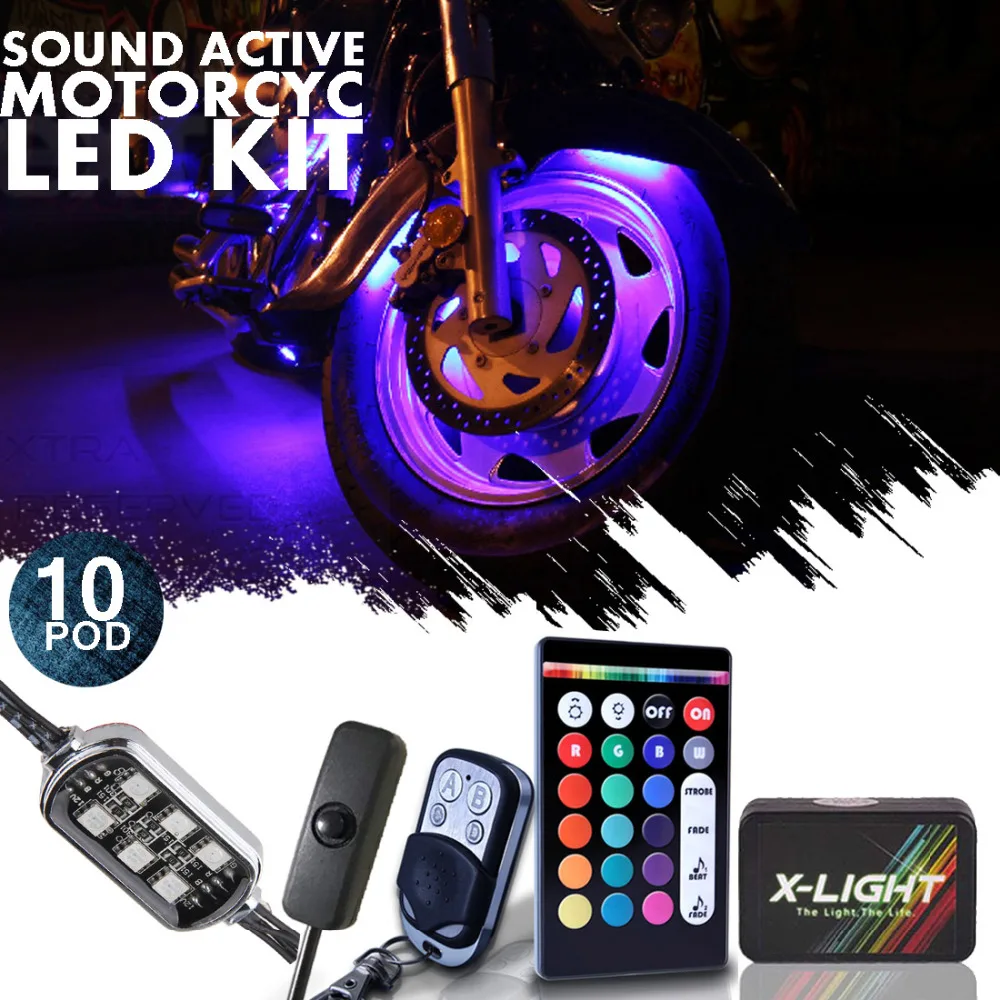 X светильник 60LED пользовательский мотоцикл Accent Neon 10 Chrome Pod LIGHT Kit 18 + Color Smart 3 в 1 LED Music