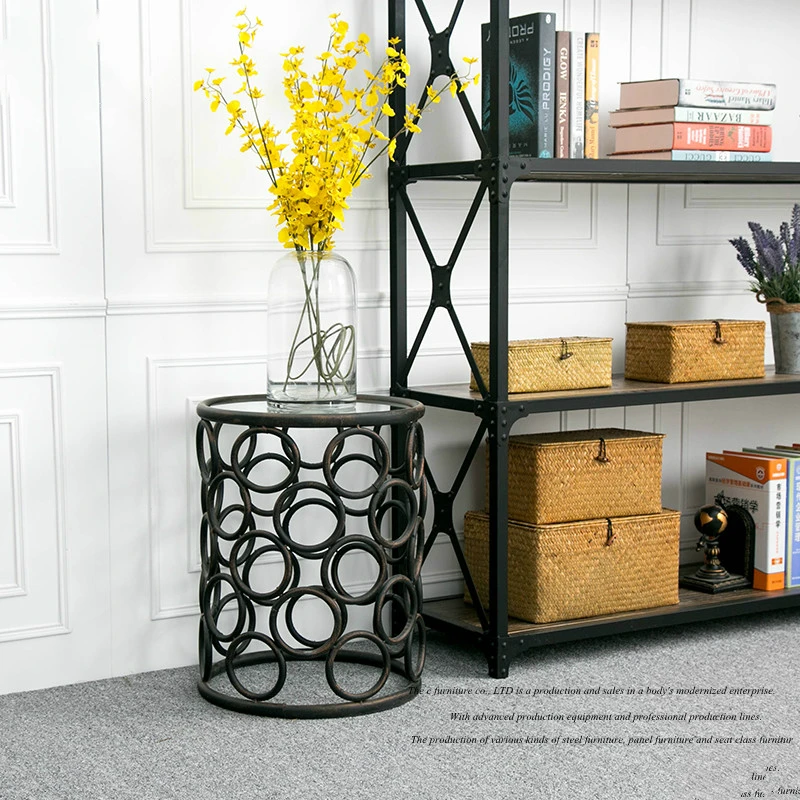 Metal Iron Set Two Round Coffee Table Corner Retro Round Tea Table Simple Round Glass Table