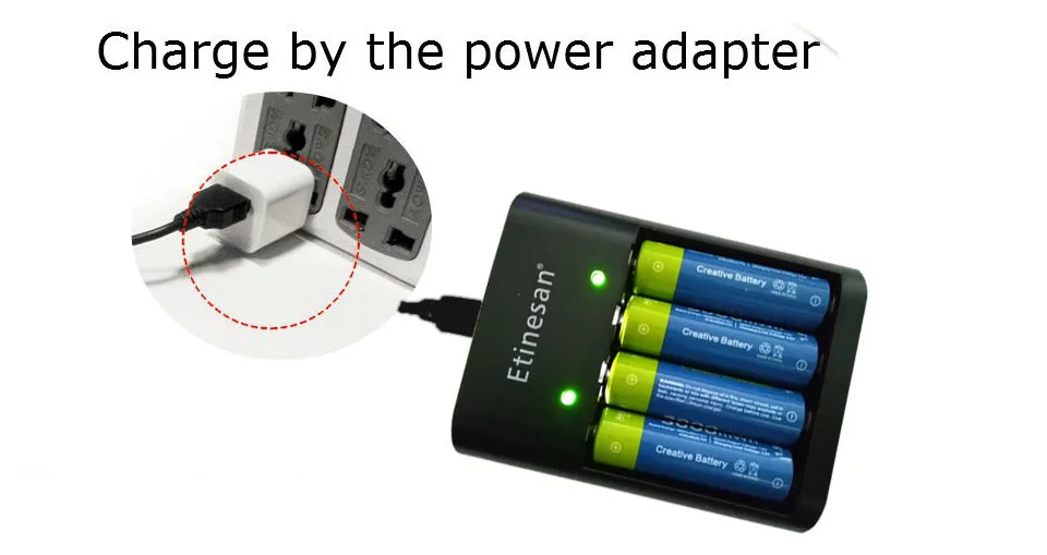Etinesan 1 5 v 3000mWh литий полимерный ионный аккумулятор AA батареи + 4 слота зарядное