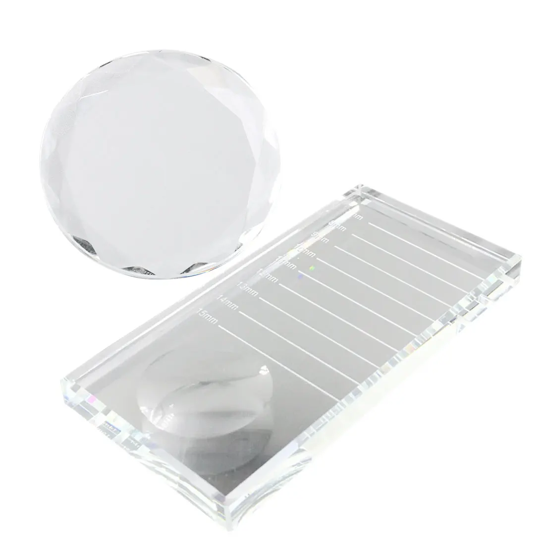 

Transparent Glass Round/Rectangle False Eyelash Extension Glue Holder Individual Fake Eyelash Adheive Crystal Stand Pad