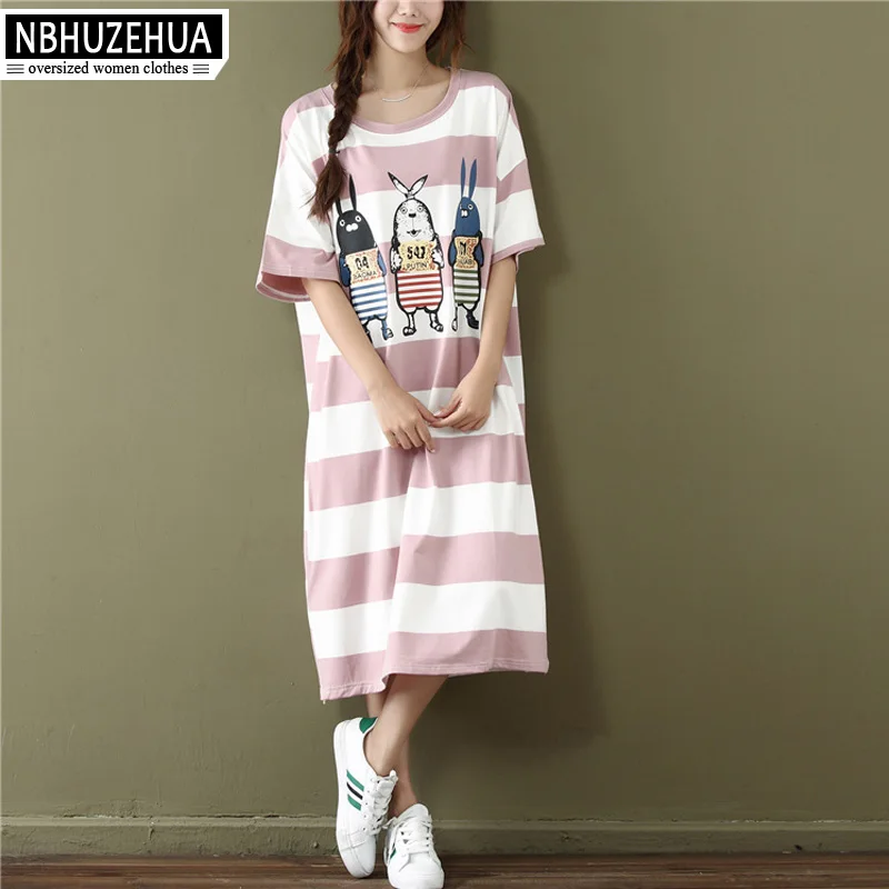 NBHUZEHUA A54 4XL 5XL 6XL женская футболка с мультяшным принтом в полоску длинная одежда|long
