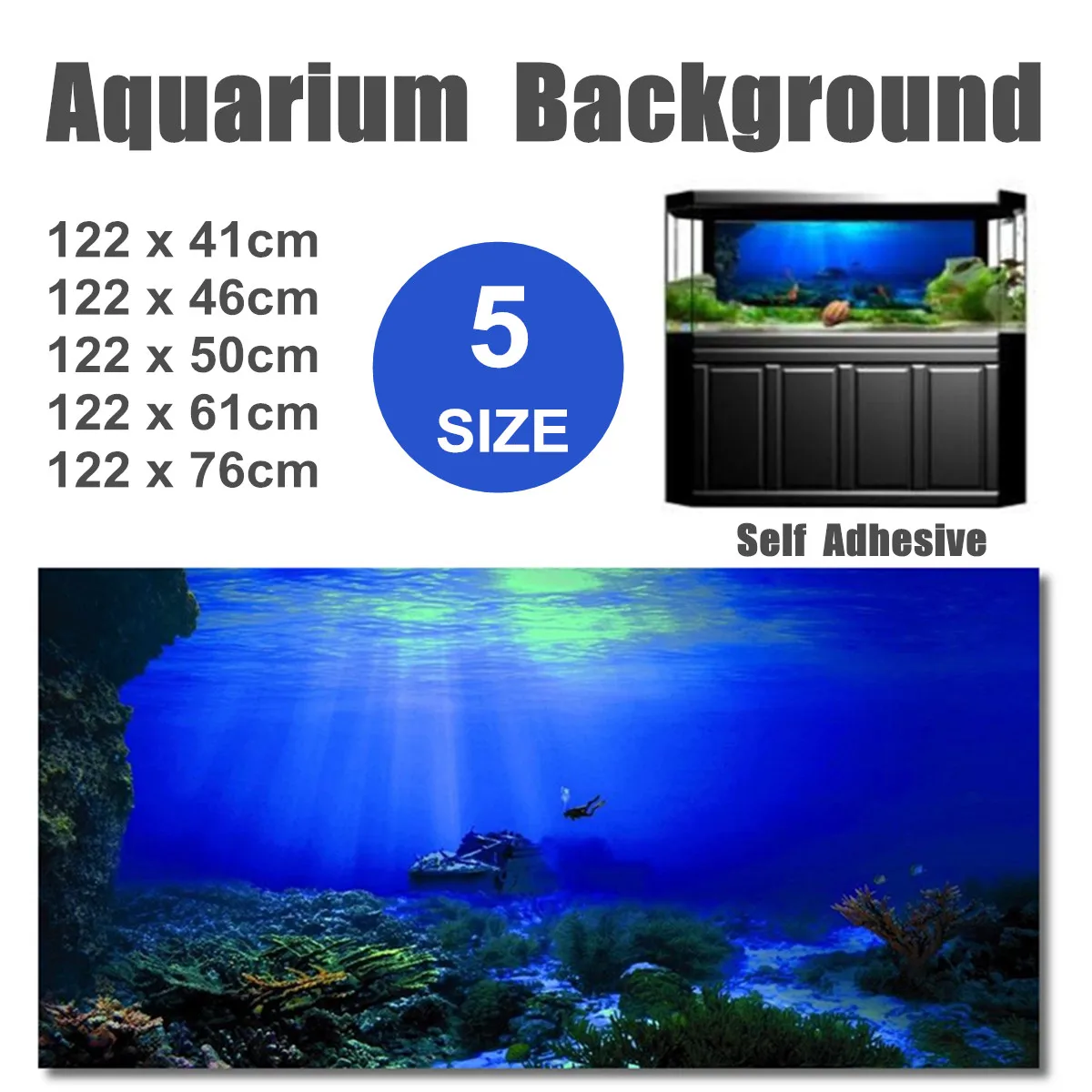 5 Размер высокий глянцевый аквариум фон морского дна крушение ПВХ аквариум фон плакат аквариум украшения пейзаж самоклеющиеся