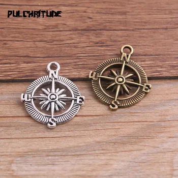 

8PCS 25*29mm Two Color Metal Alloy Compass Charms Jewelry Pendant Charms P6632