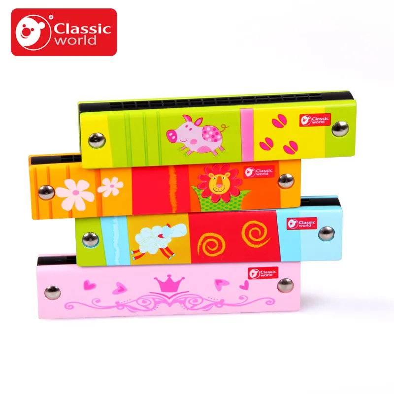 

Classic World Child Cartoon Baby Wood Plastic Harmonica Fun Double Row 16 Holes Harmonica Toy Musical Early Educational Toy