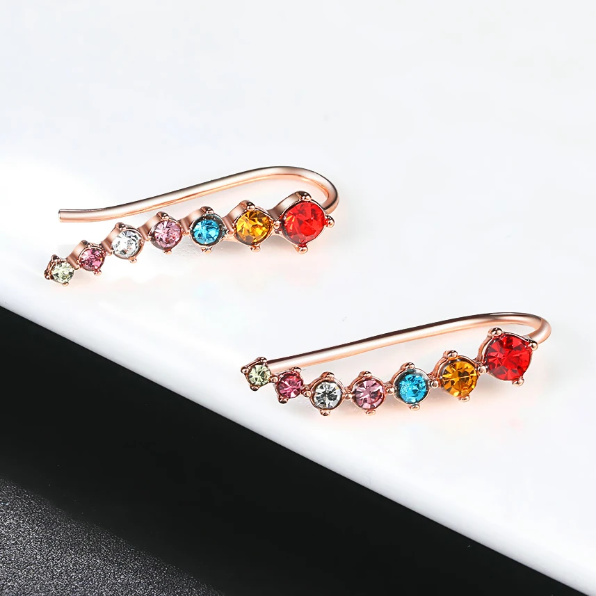 Colorful Ear Cuff Earrings for Women Four-Prong Setting 7pcs CZ Crystals Rose Gold Color fashion Jewelry Xmas E527 E534 E548