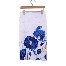Graffiti Blue Rose print girls middle skirt women pencil skirts The western fashion design vogue ladies slim bottoms wholesale