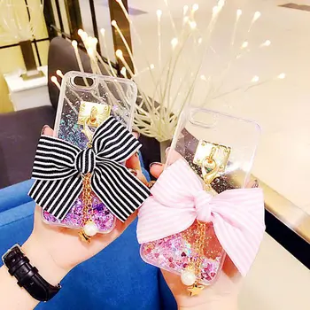 

20pcs Cute Fashion Marines Navy Bow Tassel Key chain glitter liquid case for iphone 5 5s SE 6 6s plus Samsung A J S Series note5