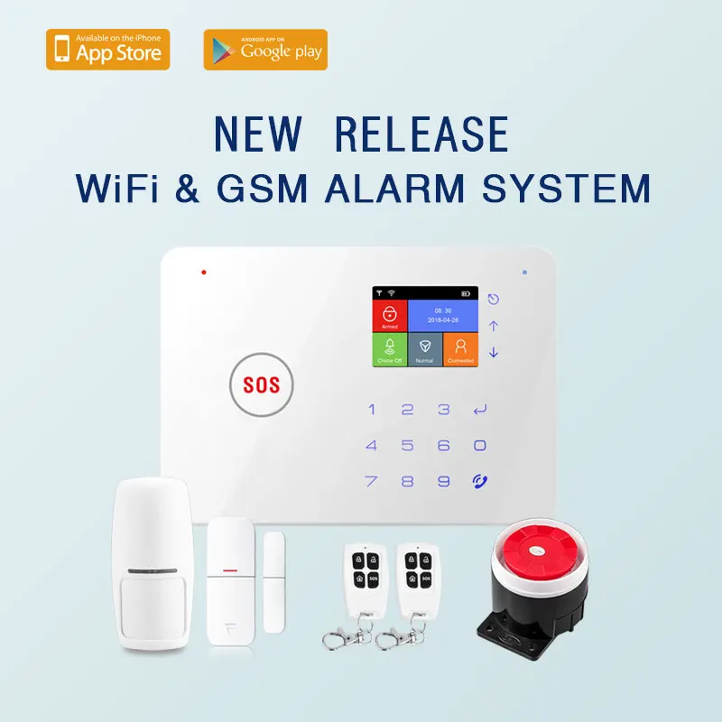 Wi-Fi GSM беспроводная домашняя охранная сигнализация кнопка SOS 2,4 дюймов TFT экран приложение управление детектор движения сенсор охранная сигнализация
